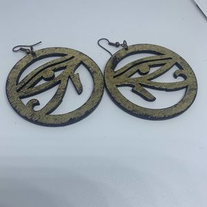 Gold wooden Horus eye earrings